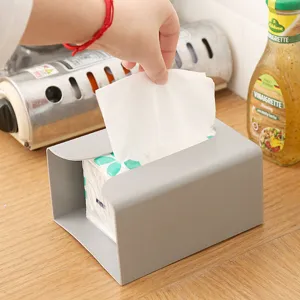 Moderno portafazzoletti grigio, ideale per cucina o scrivania, pratico accessorio.