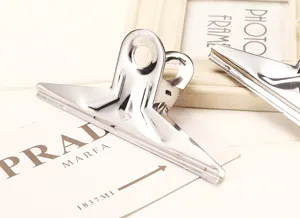 High quality stainless steel metal binder clips for office and home organization needs.