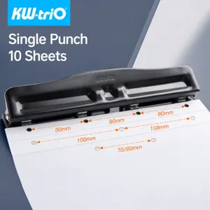 Adjustable 4-hole puncher for office A4 paper, heavy-duty metal paper punch tool, black.