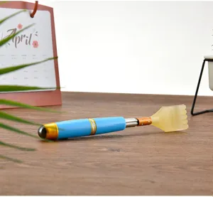 Telescopic back scratcher with massage head and blue handle for daily use relaxation tool.