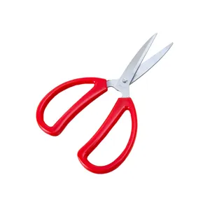 Stainless steel scissors with red plastic handles for home office school craft and sewing tasks.