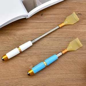 Telescopic back scratcher with massage ball, portable extendable metal scratching tool.