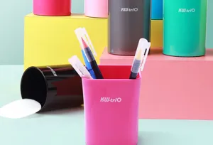 KW-triO BT-04 round plastic pen holder desk organizer with protective bottom sponge pad.