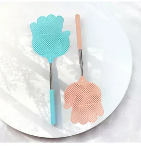 Telescopic plastic fly swatter with stainless steel handle, durable household tool for summer.