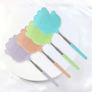 Telescopic plastic fly swatter, durable household mosquito killer with steel pole.