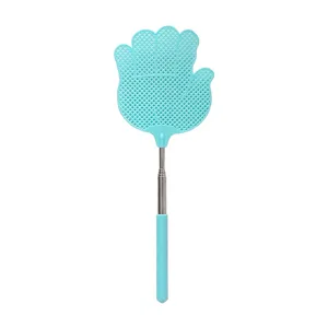 Telescopic fly swatter with stainless steel rod and plastic hand-shaped head for home.
