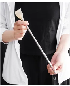 Telescopic back scratcher with bead tip, stainless steel portable massage tool for daily use.