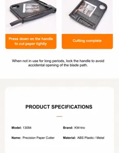 Portable A4 paper cutter with safety lock and sharp steel blade for office and school use.