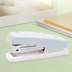 Desktop office stapler with pastel design, durable ABS plastic and steel for smooth binding.