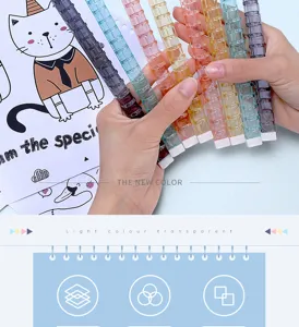 Transparent colorful loose leaf binder rings plastic coil binding clips for notebook