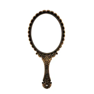 Vintage Handheld Makeup Mirror Ornate Floral Handle Compact Portable Vanity Mirror Retro Cosmetic Mirror