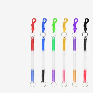 Llavero de cuerda de resorte de plástico colorido, cadena extensible anticaída con ganchos útiles.