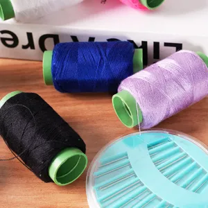 Colored sewing threads spools set with needle case for home manual DIY tailoring