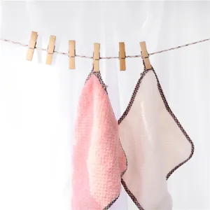 Hanging hand towel coral fleece absorbent kitchen dishcloth with wooden clips set main image