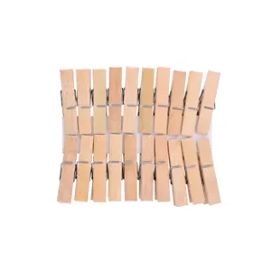 20-piece natural bamboo clothespins with metal springs for secure household clothes drying.