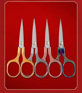 Retro stainless steel embroidery scissors with embossed handle for DIY craft and sewing tool
