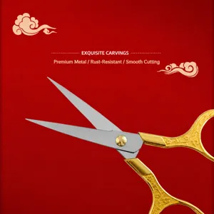 Vintage Stainless Steel Embroidery Scissors with Gold Plated Handle for Craft Sewing