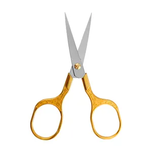 Vintage stainless steel embroidery scissors with gold handle for craft and sewing main view.