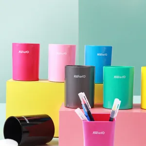 Round Plastic Pen Holder Desktop Stationery Storage Organizer Cup With Sponge Cushion