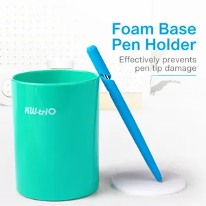 Round plastic pen holder desk organizer with protective sponge base pad for office school supplies
