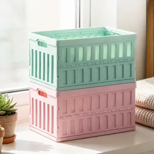 Portable Foldable Plastic Storage Basket Desktop Organizer Container For Office Car Home Sundries Storage Toys