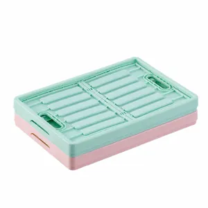 Foldable plastic storage basket, portable organizer box for home, car, and toys storage.