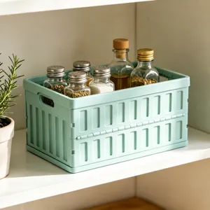 Collapsible plastic storage basket portable folding crate home desktop organizer box