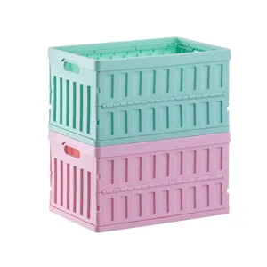 Foldable plastic storage crate portable desktop organizer bin for home car toy storage