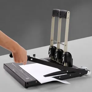Heavy duty 3-hole punch and paper cutter with pressing bar for office document binding