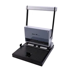Zware 3-gats perforator voor kantoor en archief met verstelbare geleider en lange hendel.