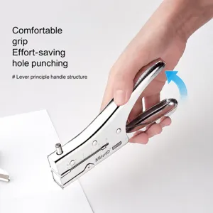 Perforatrice per carta in metallo portatile con impugnatura a leva per uso scolastico e ufficio.