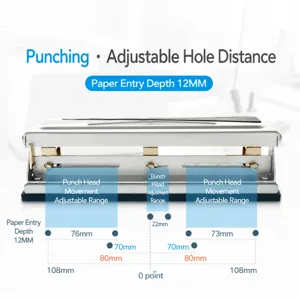 Perforadora de papel de metal resistente de 3 agujeros con distancia de agujeros ajustable.