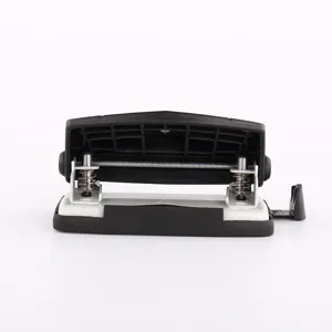 Black and grey plastic 2-hole paper puncher office heavy duty stationery tool front view