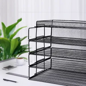 Organisateur de Documents de Bureau en Métal Maillé Multicouche Porte-documents Plateau de Lettres Bureau Noir
