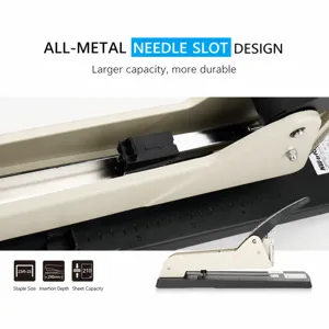 Heavy duty long arm stapler with all metal structure and large binding capacity.