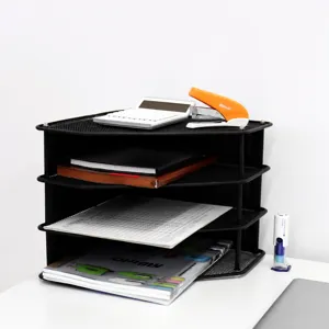 Organisateur de bureau en grille métallique 3 niveaux porte-documents noir de rangement