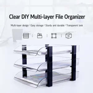 Organisateur de Fichiers de Bureau en Plastique Transparent Plateau de Documents Empilable Étagère de Rangement de Bureau