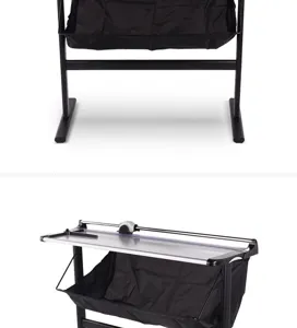 Detailed view of the heavy-duty vertical paper cutter stand and dust collection bag.