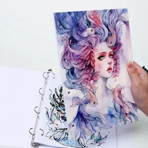 A4 4-ring loose leaf binder with metal clip and artistic cover for document storage.