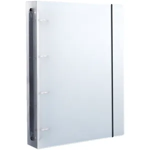 Clear frosted A4 ring binder with 4 rings and elastic band closure for document storage.