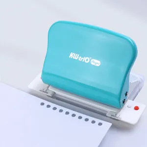 Manual multi-hole paper puncher for loose leaf notebooks, adjustable A4 A5 B5 size, teal.