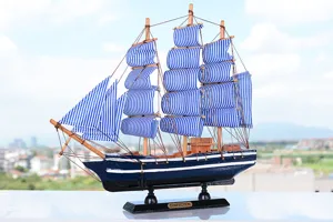 Creative Mediterranean wooden sailboat model ornament for home office desk decor gifts