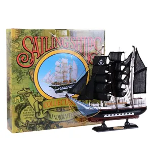 Wooden pirate ship model decor handcrafted vintage sailing boat home office desk gift display