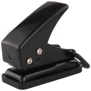 Black mini single-hole paper puncher for office school stationery and DIY loose-leaf binding.
