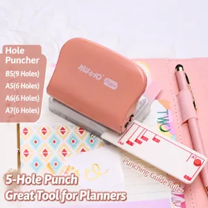 Mini 3-hole paper puncher pink manual loose leaf binder punching tool for notebooks and planner