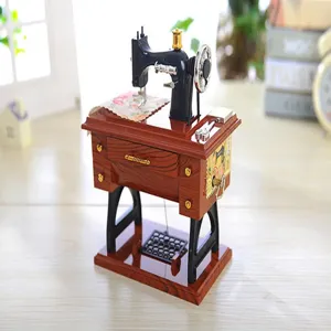 Vintage sewing machine music box retro mechanical musical box desk decor gift for birthday.