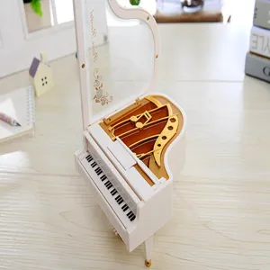 Mini white and gold piano music box, creative miniature jewelry storage box, home decor gift.