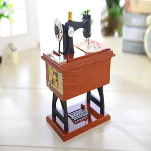 Vintage retro sewing machine music box mechanical wind-up desktop home decor birthday gift