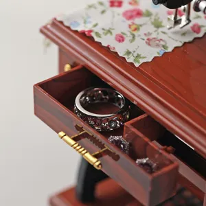 Vintage sewing machine music box plastic retro home decor creative gift main view.