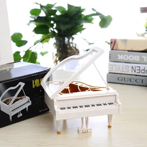 Mini white grand piano music box desktop ornament home decor miniature creative gift instrument model